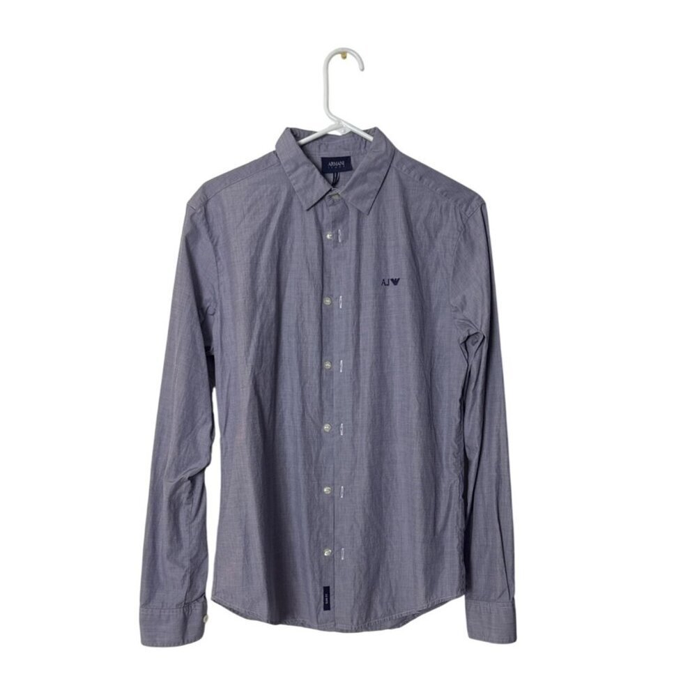 Armani Jeans Mens Slim Fit Blue Button-Up Shirt Long Sleeve Italian Fabric 100%